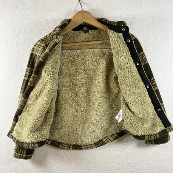 Eddie Bauer Plaid Fleece Sherpa Shacket Youth Jacket Sz 6/7 Rugged Outdoors Snap - Picture 2 of 11